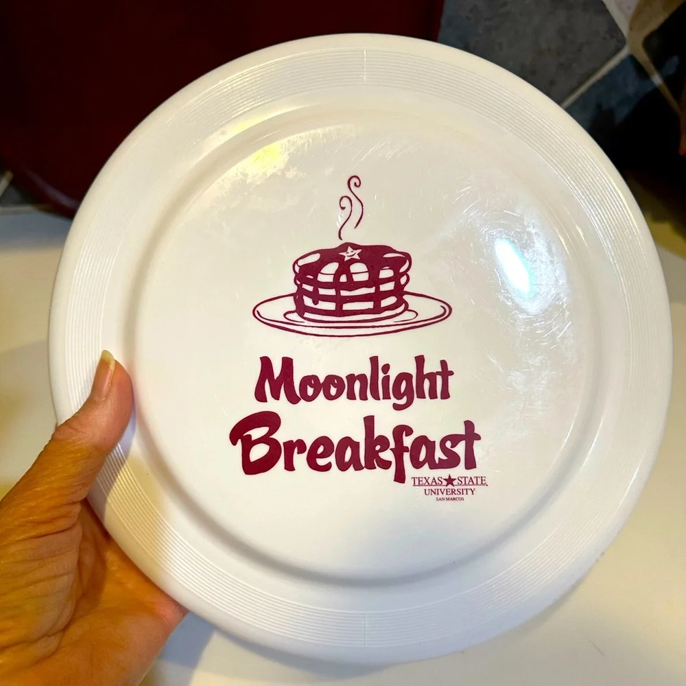 RARE TEXAS STATE UNIVERSITY FRISBEE SPORT DISC MOONLIGHT BREAKFAST SAN MARCOS 9”